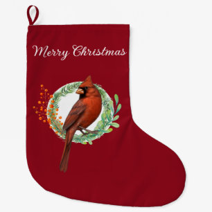 Cardinal On A Wreath Christmas Stocking