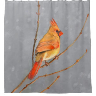 Cardinal on Branch Painting - Original Bird Art