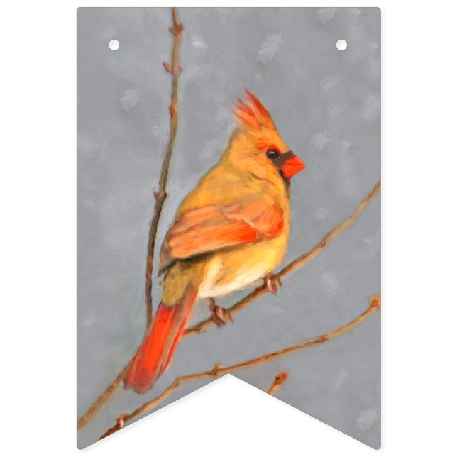 Cardinal on Branch Painting - Original Bird Art Bunting Flags (First Flag)