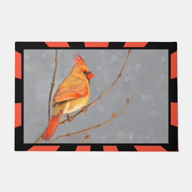 Cardinal on Branch Painting - Original Bird Art Doormat (Front)