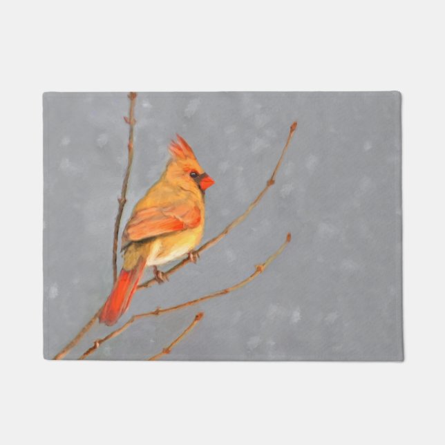 Cardinal on Branch Painting - Original Bird Art Doormat (Front)