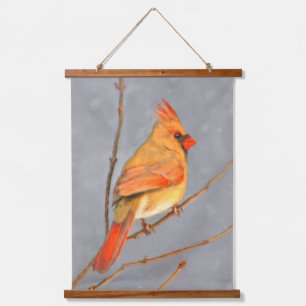 Cardinal on Branch Painting - Original Bird Art Hanging Tapestry