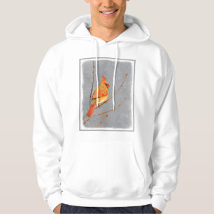 Cardinal on Branch Painting - Original Bird Art Hoodie