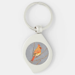 Cardinal on Branch Painting - Original Bird Art Keychain