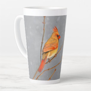 Cardinal on Branch Painting - Original Bird Art Latte Mug
