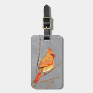Cardinal on Branch Painting - Original Bird Art Luggage Tag