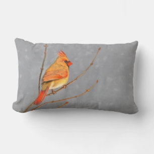 Cardinal on Branch Painting - Original Bird Art Lumbar Pillow