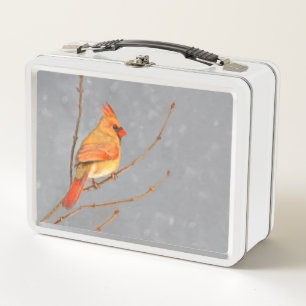 Cardinal on Branch Painting - Original Bird Art Metal Lunch Box