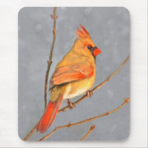 Cardinal on Branch Painting - Original Bird Art Mouse Pad