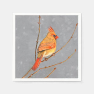 Cardinal on Branch Painting - Original Bird Art Napkin