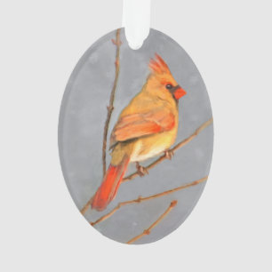 Cardinal on Branch Painting - Original Bird Art Ornament