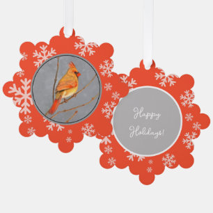 Cardinal on Branch Painting - Original Bird Art Ornament Card