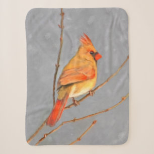 Cardinal on Branch Painting - Original Bird Art Sherpa Blanket