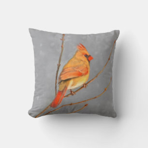 Cardinal on Branch Painting - Original Bird Art Throw Pillow