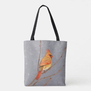 Cardinal on Branch Painting - Original Bird Art Tote Bag
