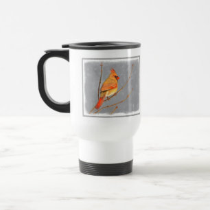 Cardinal on Branch Painting - Original Bird Art Travel Mug