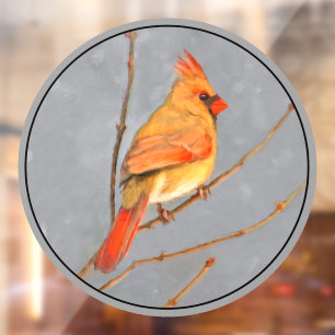 Cardinal on Branch Painting - Original Bird Art Window Cling