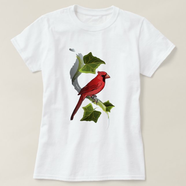 Cardinal on Branch with Ivy Leaves T-Shirt (Design Front)