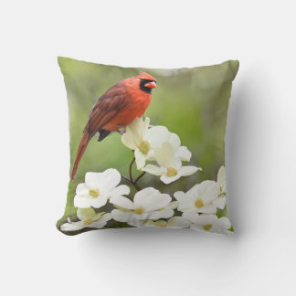 Cardinal on Dogwood Throw Pillow
