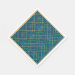 Cardinal on Green, Blue, Gold, Christmas Plaid Napkin