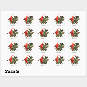 Cardinal on Holly Envelope Seals/Labels/ Square Sticker
