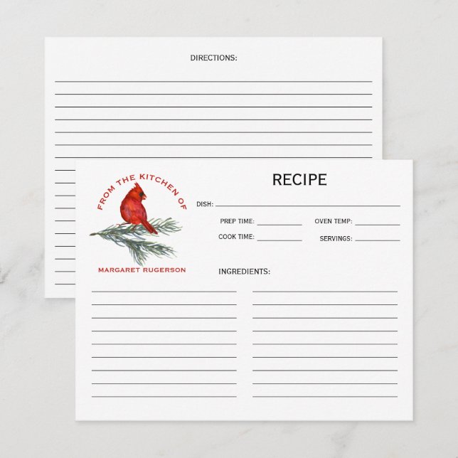Cardinal on Pine Branch From the Kitchen Of (Front/Back)