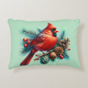 Cardinal on Pine Branch with Winter Berries Accent Pillow