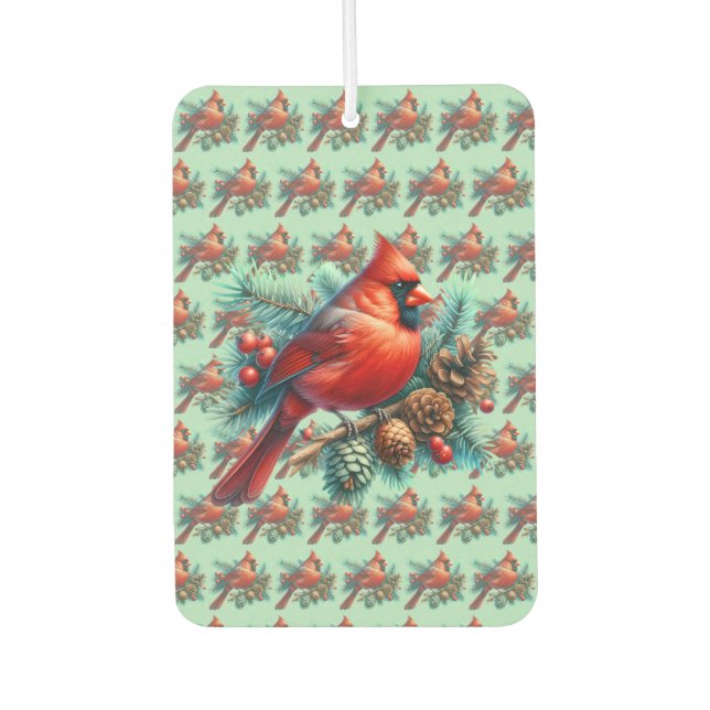 Cardinal on Pine Branch with Winter Berries Air Freshener (Front)