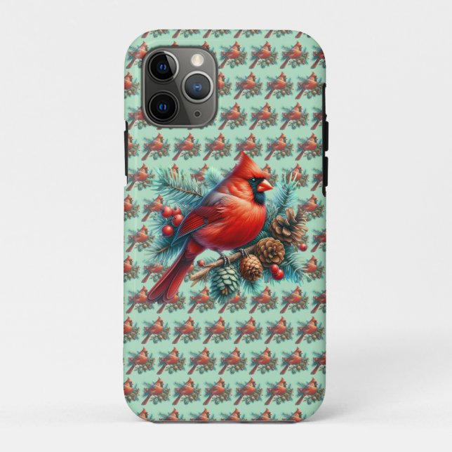 Cardinal on Pine Branch with Winter Berries Case-Mate iPhone Case (Back)