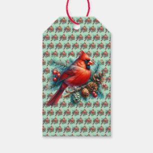 Cardinal on Pine Branch with Winter Berries Gift Tags