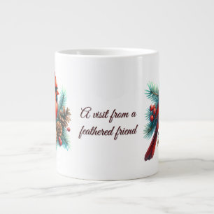 Cardinal on Pine Branch with Winter Berries Large Coffee Mug