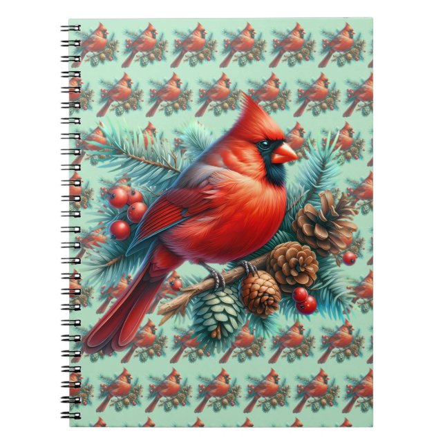 Cardinal on Pine Branch with Winter Berries Notebook (Front)