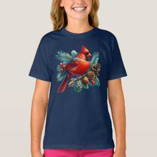 Cardinal on Pine Branch with Winter Berries T-Shirt