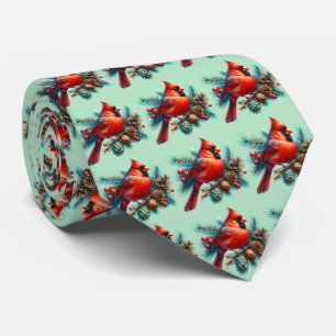 Cardinal on Pine Branch with Winter Berries Tie