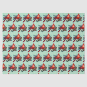 Cardinal on Pine Branch with Winter Berries Tissue Paper