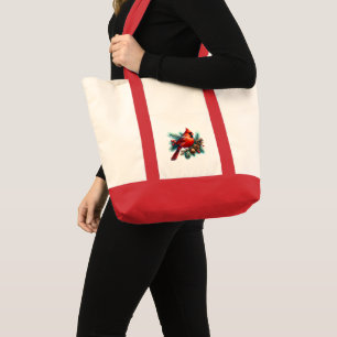 Cardinal on Pine Branch with Winter Berries Tote Bag