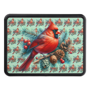 Cardinal on Pine Branch with Winter Berries Trailer Hitch Cover