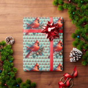 Cardinal on Pine Branch with Winter Berries Wrapping Paper