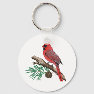 Cardinal On Pine Keychain