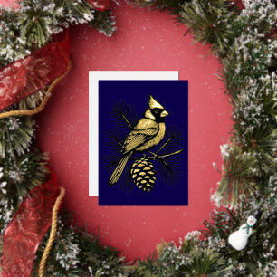Cardinal On Pine Tree With Pinecone Christmas Foil Holiday Card
