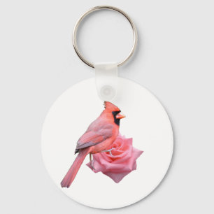 Cardinal on Rose Keychain