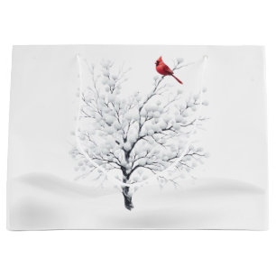 Cardinal on Snowy Tree Christmas Gift Bag