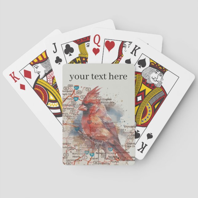 Cardinal on Virginia Road Map customizable Playing Cards (Back)