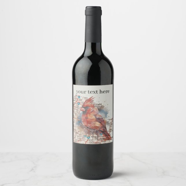 Cardinal on Virginia Road Map customizable Wine Label (Front)