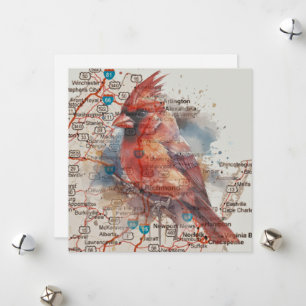 Cardinal on Virginia Road Map Holiday Card