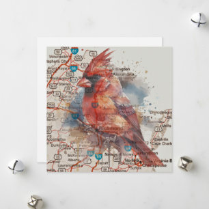Cardinal on Virginia Road Map Holiday Card