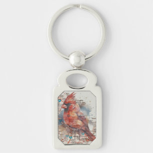Cardinal on Virginia Road Map Keychain