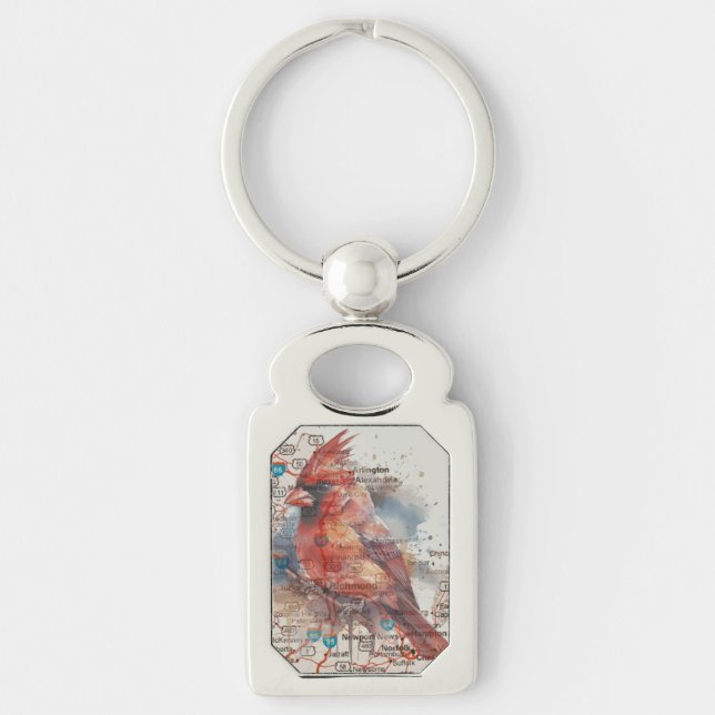 Cardinal on Virginia Road Map Keychain (Front)