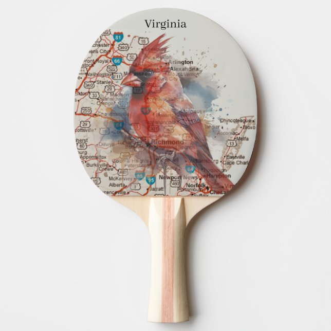 Cardinal on Virginia Road Map Ping Pong Paddle (Front)