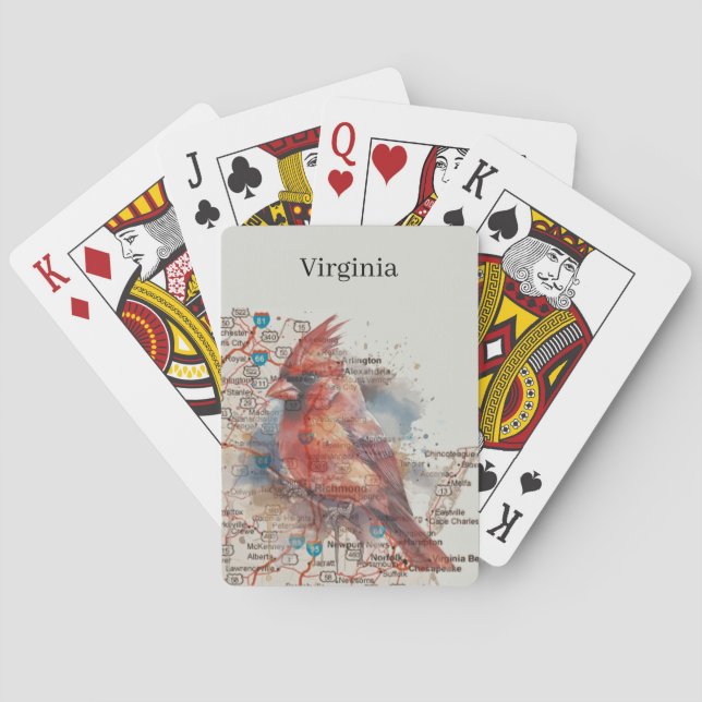 Cardinal on Virginia Road Map Playing Cards (Back)